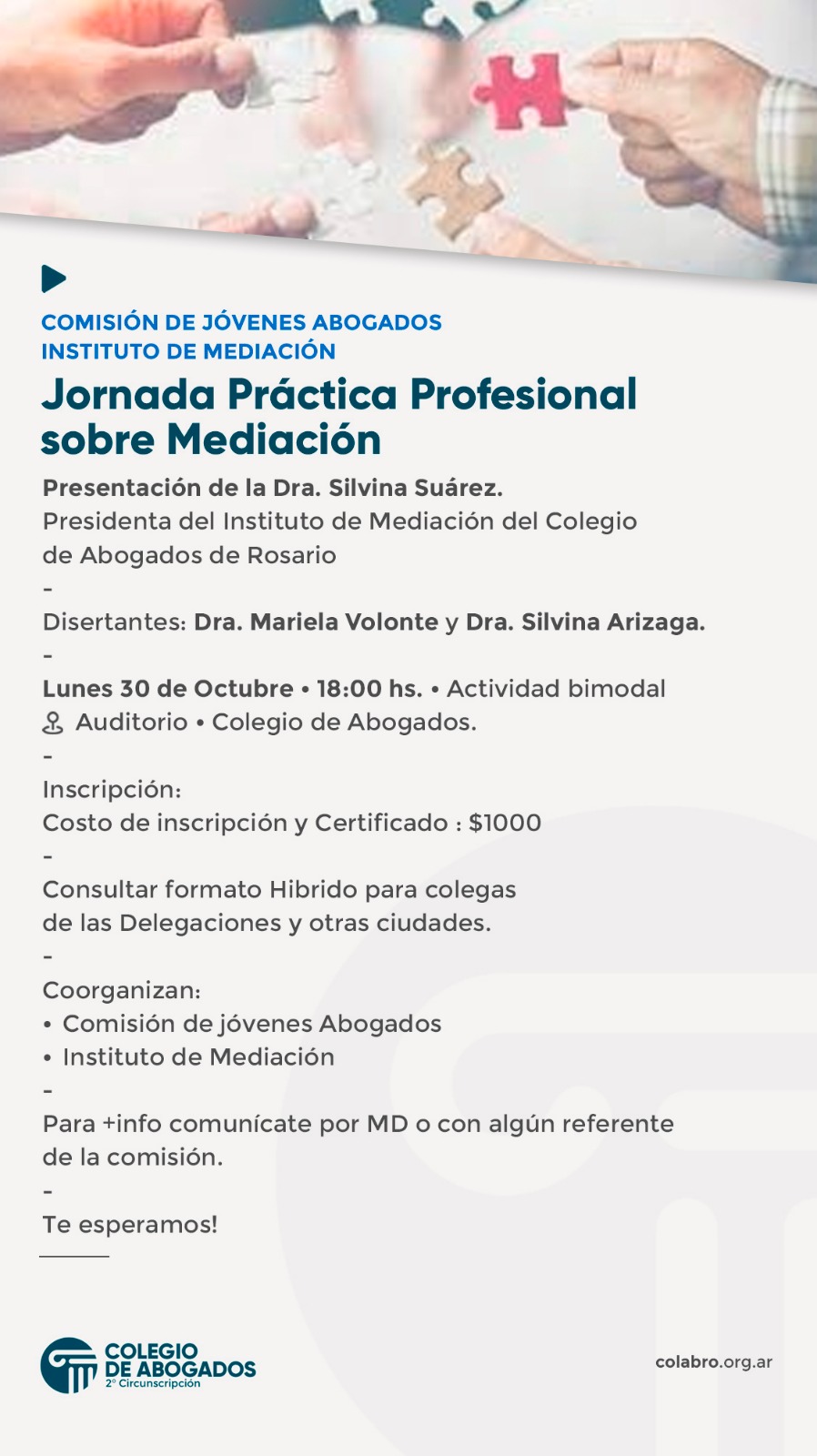 Jornada Práctica Profesional sobre MEDIACION - 30/10/2023